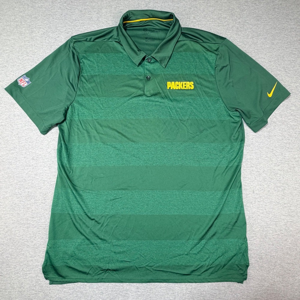 Nike NFL Green Bay Packers Dri-FIT Polo Shirt Mens XL Green Striped Onfield